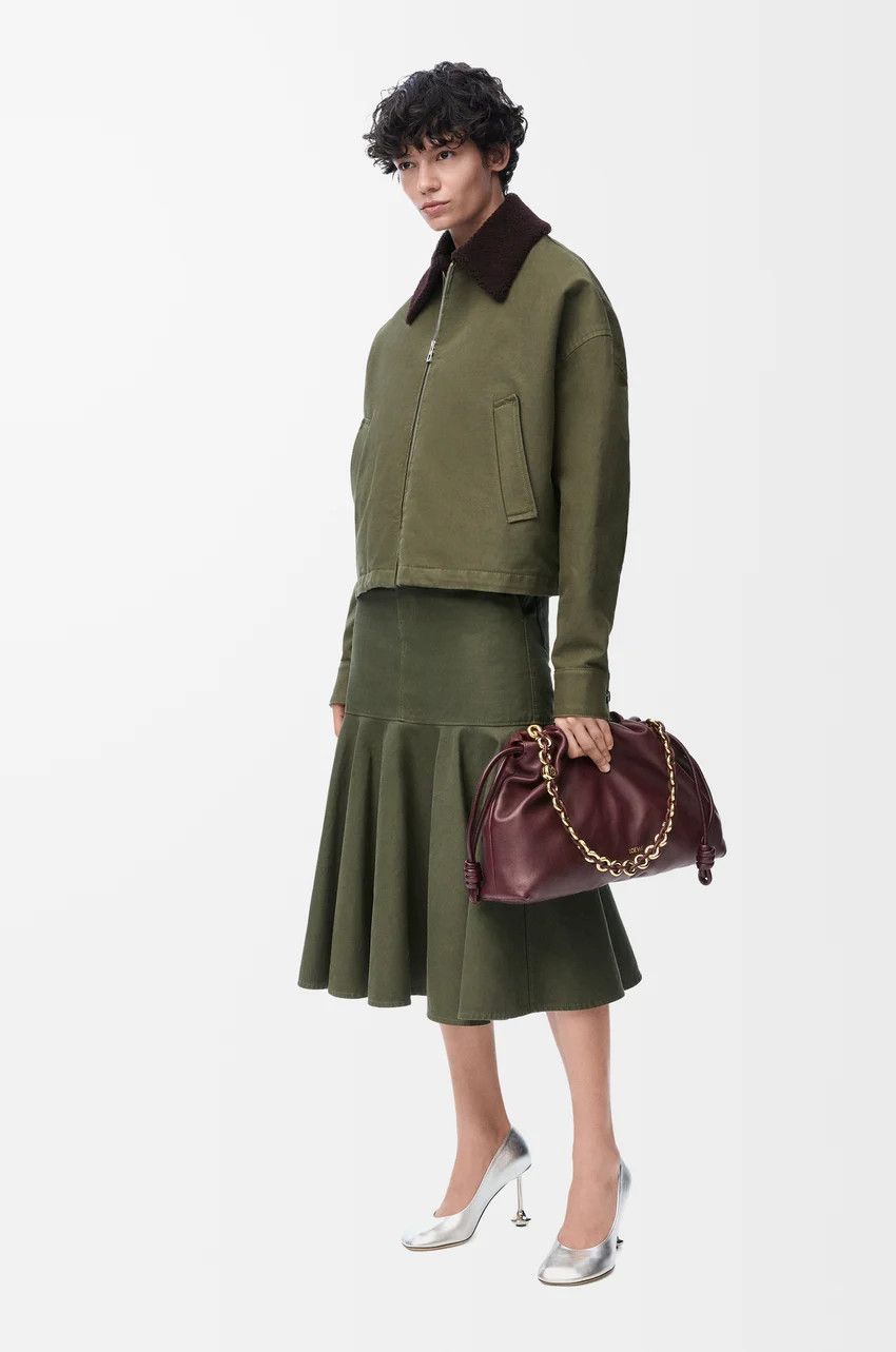Loewe o1loc1c0525 Skirt in Cotton in Khaki Green Size 26" / US 2 / IT 38 - 2 Thumbnail