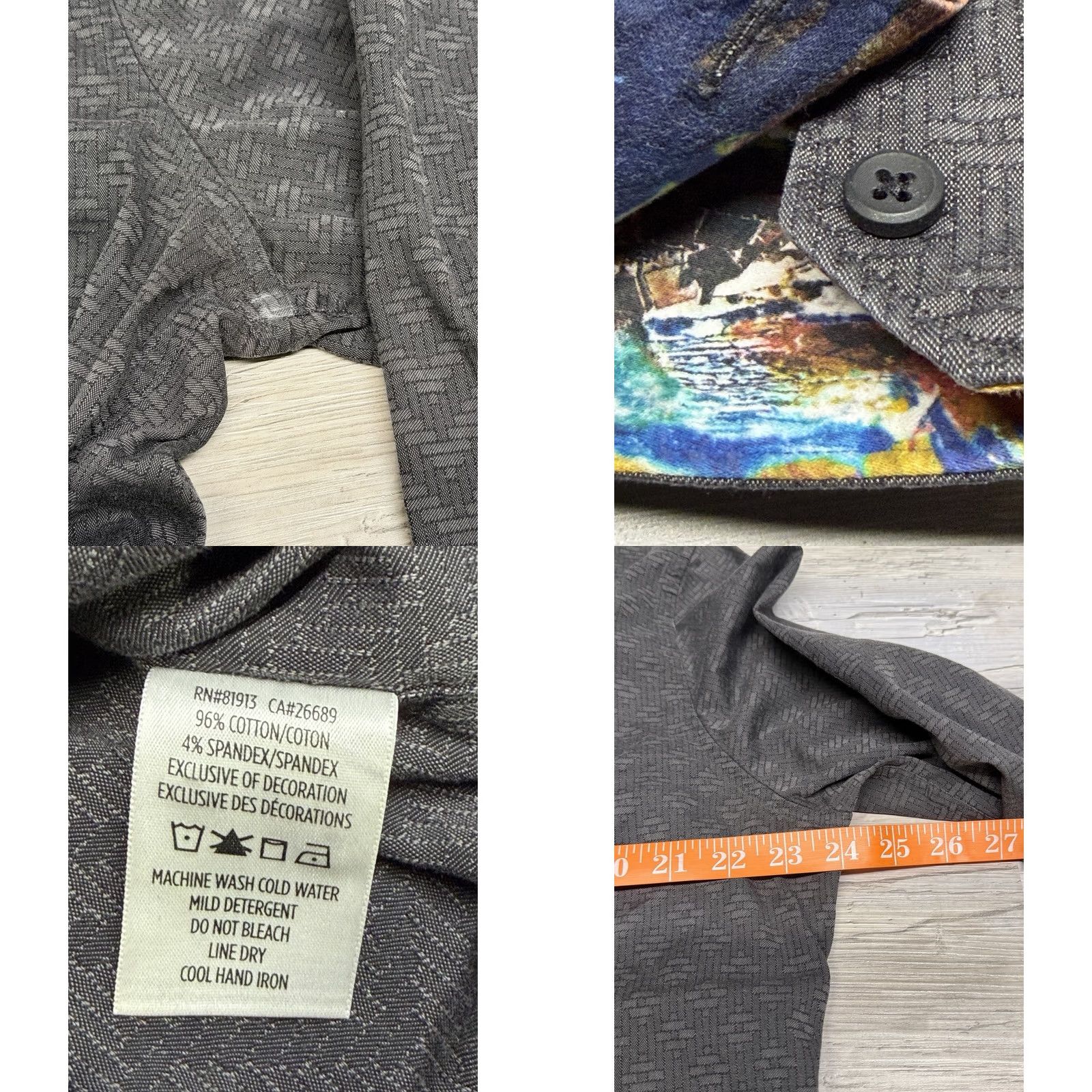 Robert Graham Robert Graham Shirt Mens XL Gray Geometric Castle Contrast Cuff Button Up Size US XL / EU 56 / 4 - 8 Thumbnail