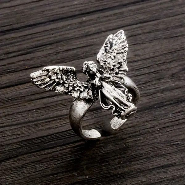Other Distressed Angel Silver Color Ring Size ONE SIZE - 1 Thumbnail