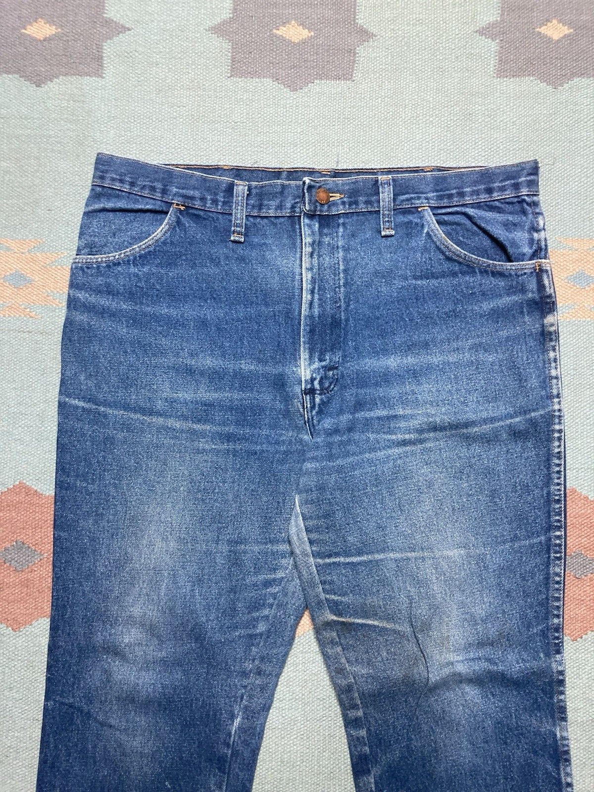 Vintage 80s rustler jeans worn faded denim straight talon USA 37x30 Size US 37 - 3 Thumbnail