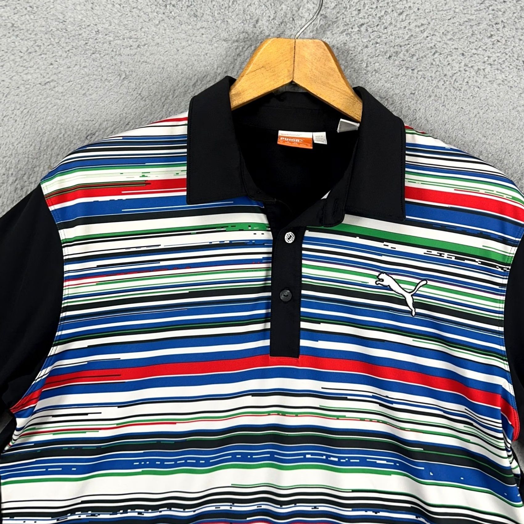 Puma PUMA Sport Mens Golf Polo Shirt Medium Black White Multicolor Geometric Logo Rugby Shirt Polo Adult Mens Size US M / EU 48-50 / 2 - 2 Thumbnail