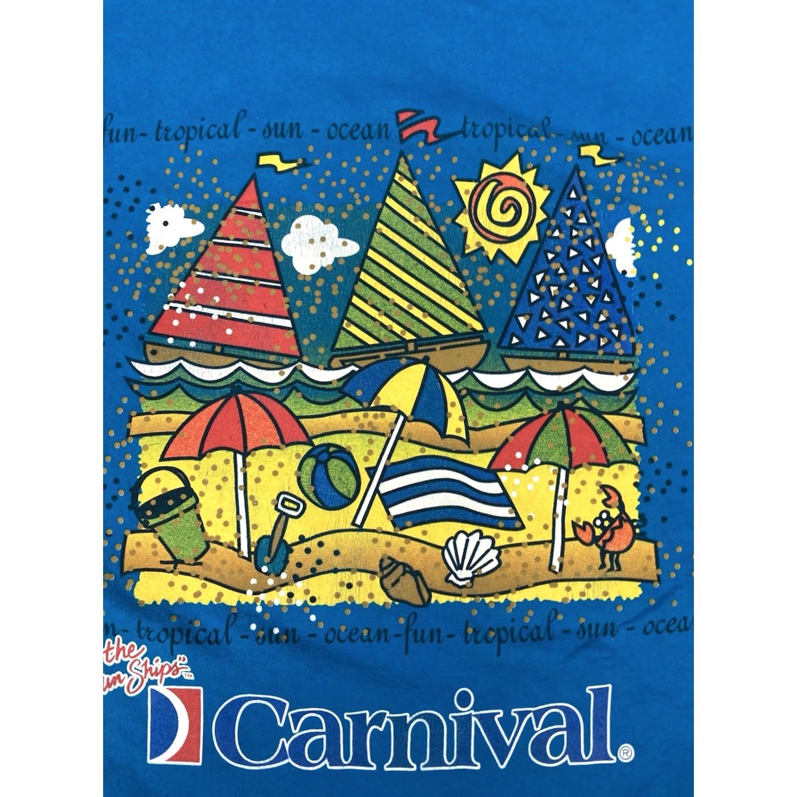 Vintage VINTAGE Carnival T-Shirt Men Large Blue 90s Graphic Print Crew Neck Short Sleeve Cotton Logo 1990s Art Size US L / EU 52-54 / 3 - 2 Thumbnail