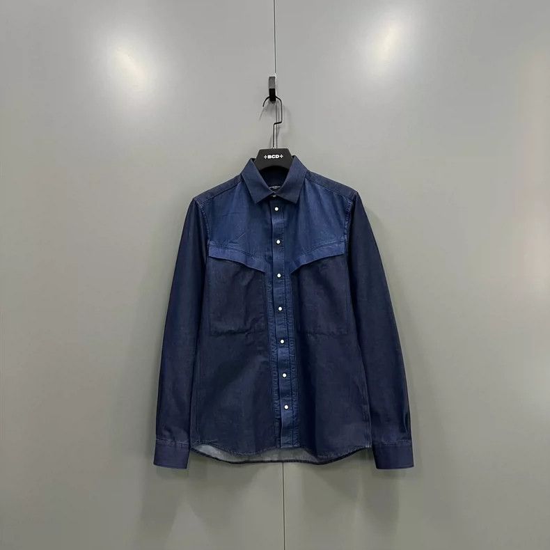 Givenchy Givenchy Size38 Navy Blue Mixed Long Sleeve Shirt Size US M / EU 48-50 / 2 - 1 Thumbnail