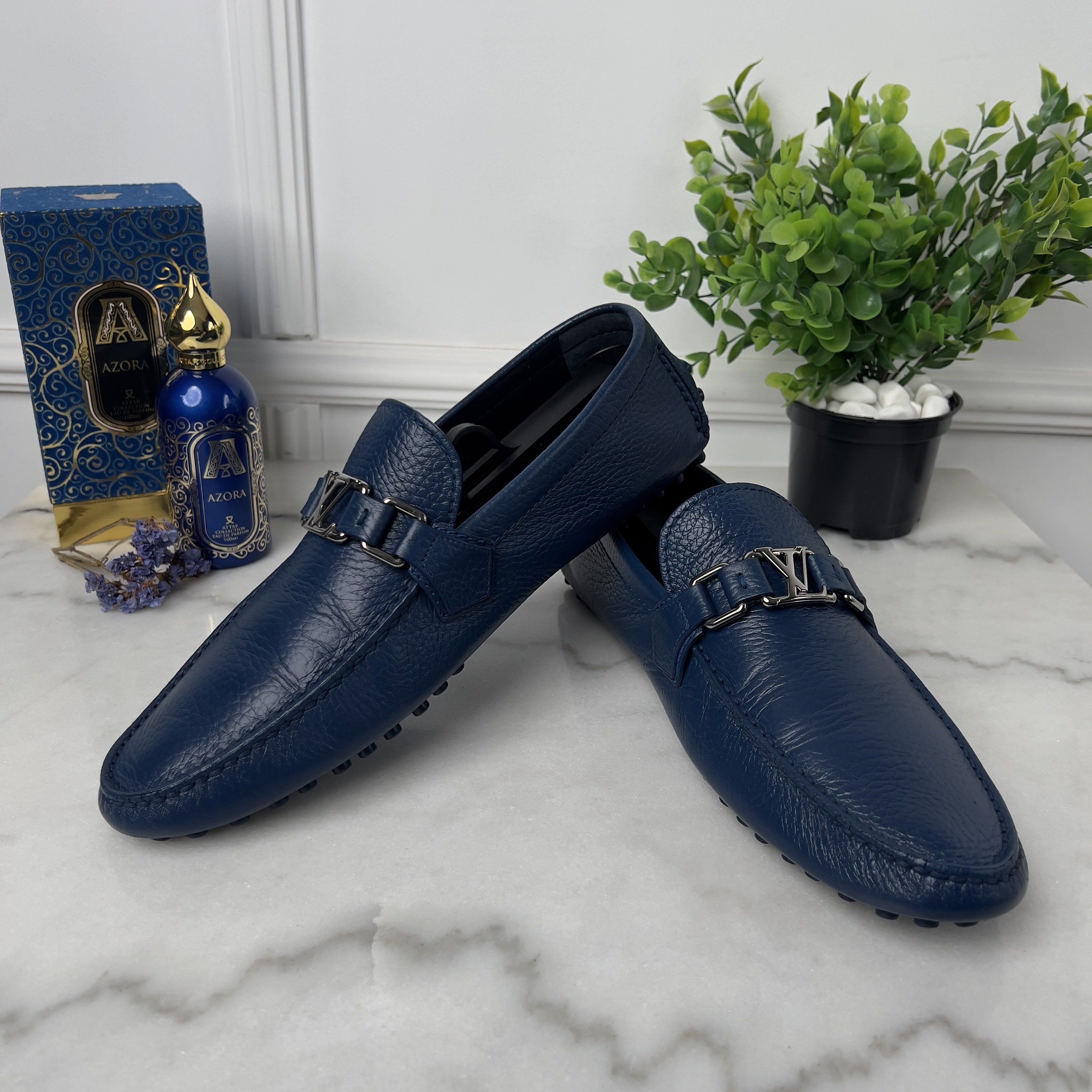 Louis Vuitton Hockenheim Moccasins Grained Blue Leather Size US 8.5 / EU 41-42 - 4 Thumbnail