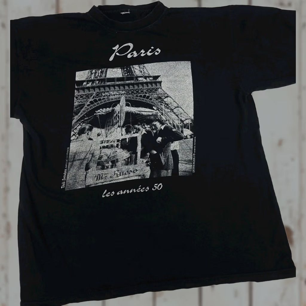 Vintage VINTAGE Paris France Photo Print T Shirt Black 50s 80s 90s Read* T-Shirt Men M Short Sleeve Crew Neck Vintage/Used Size US M / EU 48-50 / 2 - 1 Thumbnail