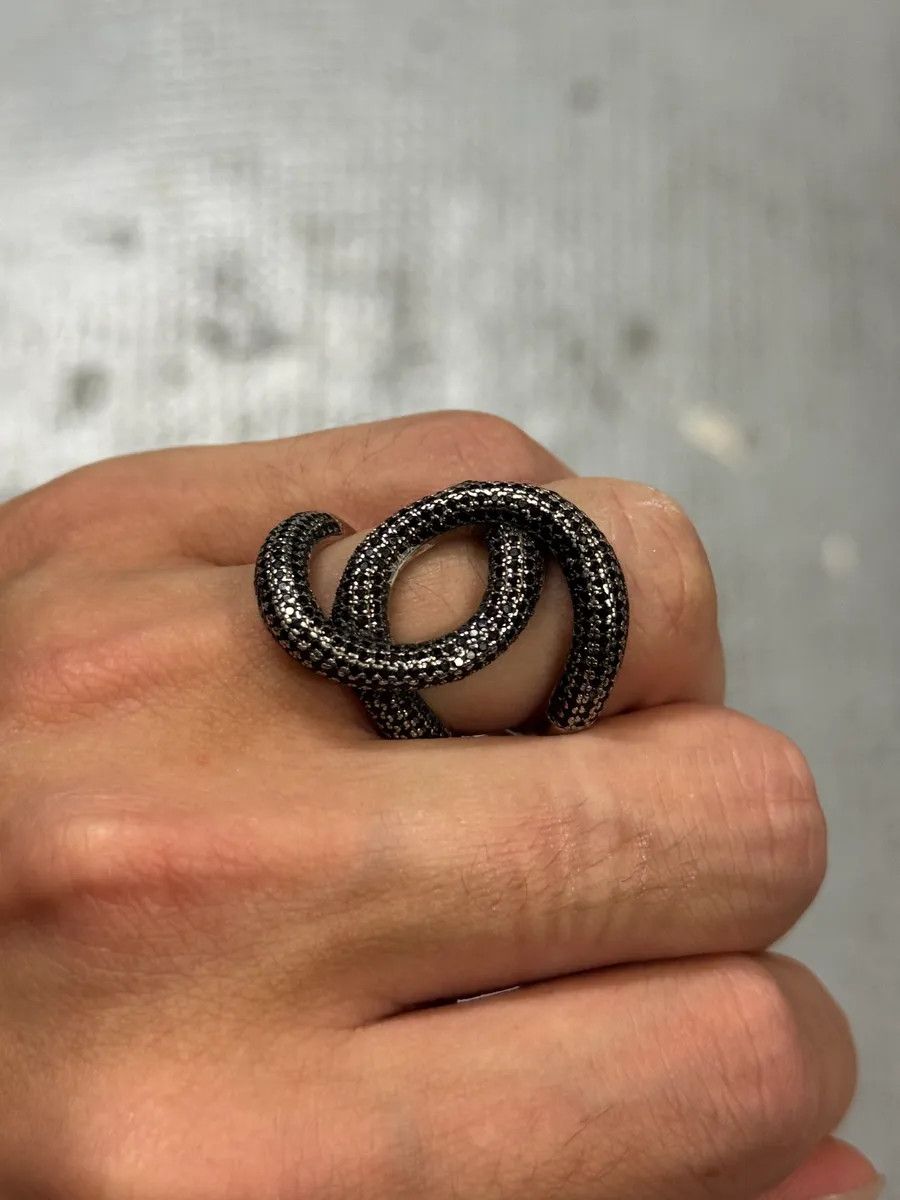 Designer × Roberto Cavalli × Vintage 2000s Snake Circle Silver 925 Ring Size ONE SIZE - 3 Thumbnail