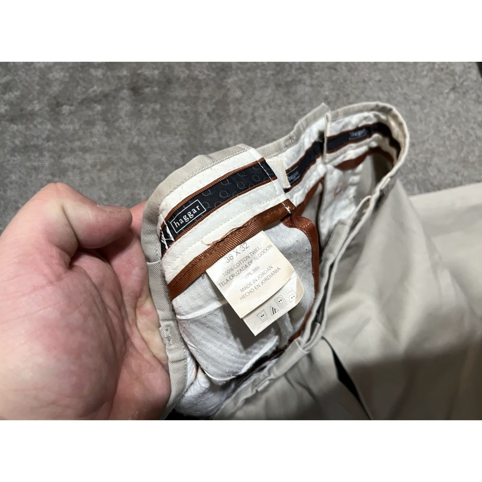 Haggar Haggar Q Beige Solid Cotton Flat Front Mens Dress Pants 36x32 Size US 36 / EU 52 - 5 Thumbnail