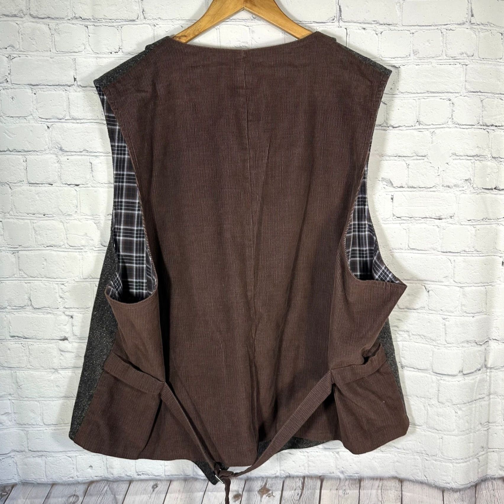 Vintage Kroon Vest Herringbone Tweed Back Corduroy Grey Brown 3XL Size US XL / EU 56 / 4 - 4 Thumbnail