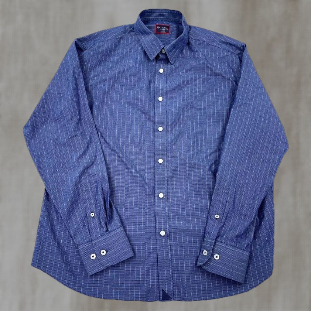 UNTUCKit UNTUCKit Shirt Men XL Blue Button Up Striped Dress Poplin Casual Adult A12 Size US XL / EU 56 / 4 - 1 Thumbnail