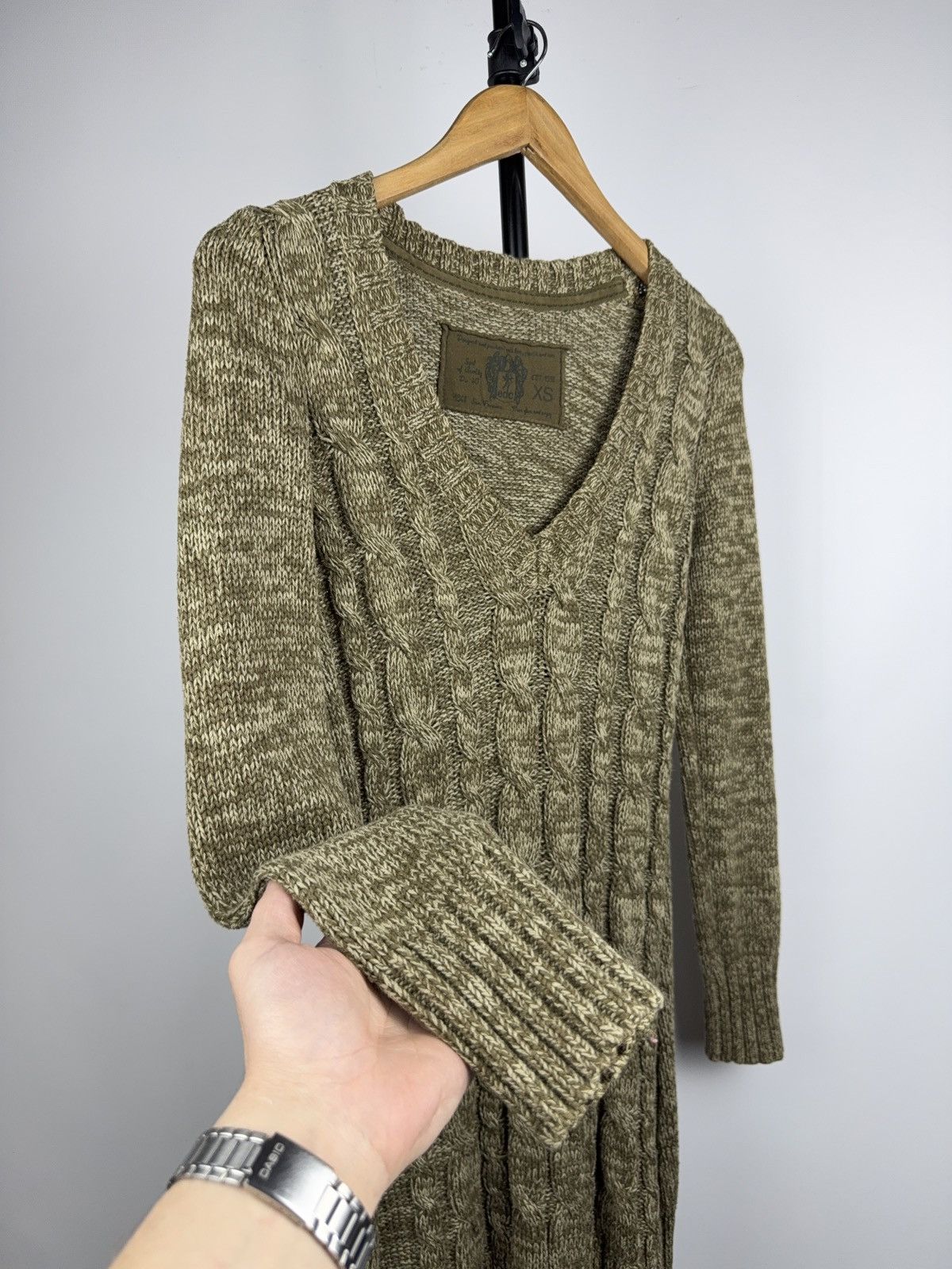Japanese Brand Avant Garde Japanese 00s Cable Knit Sweater Dress Olive XS Size XS / US 0-2 / IT 36-38 - 5 Thumbnail