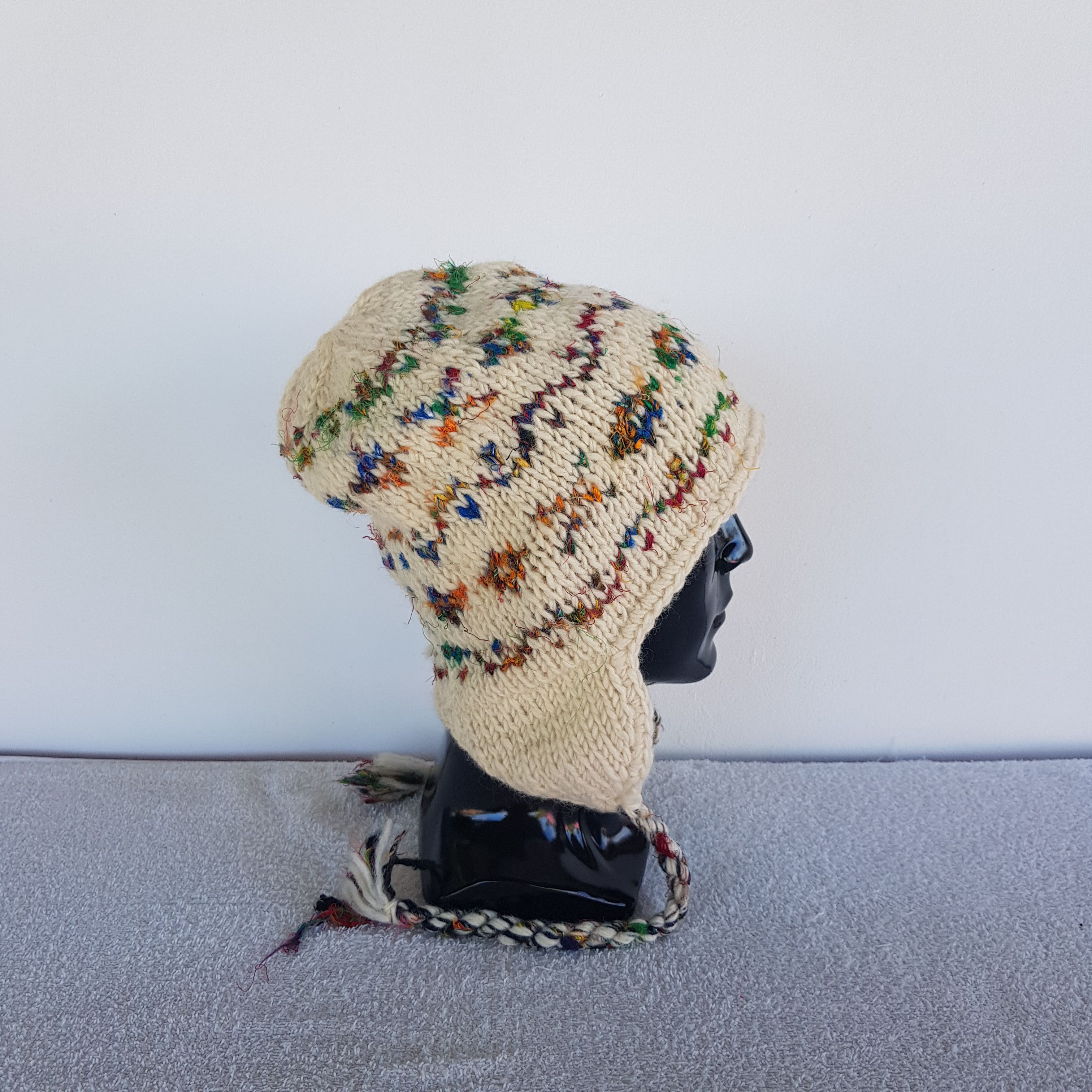 Aran Isles Knitwear Vintage Japanese Earflap Beanie Ribbed Knit Snow Caps Hats. Size ONE SIZE - 4 Thumbnail