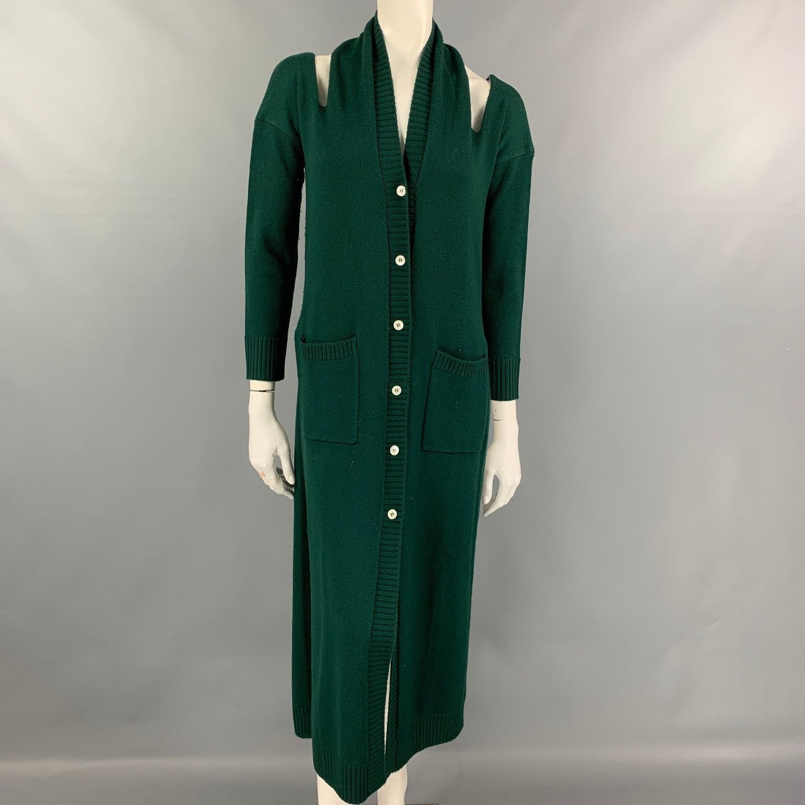 MONSE Green Knitted Merino Wool Open-Back Halterneck Long Cardigan Size XS / US 0-2 / IT 36-38 - 1 Thumbnail