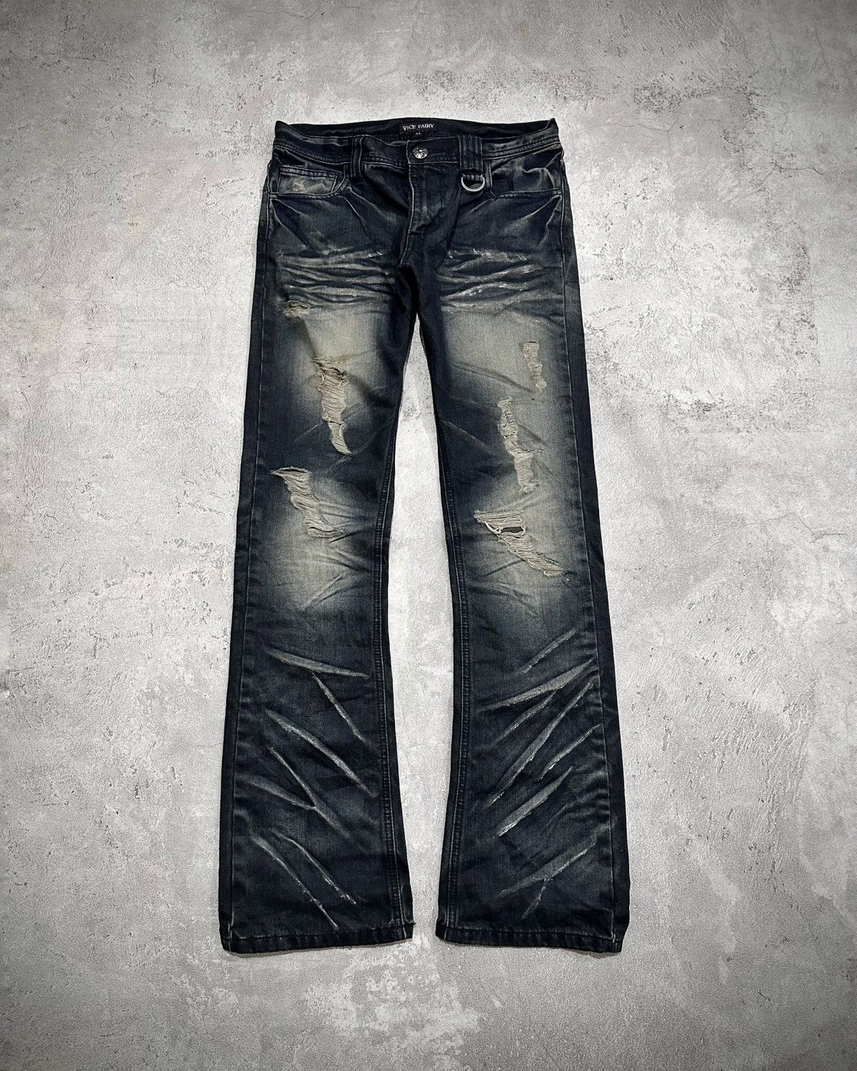 Japanese Brand Vkei Vice Fairy Distressed Flare Denim Jeans Lgb Style Size US 30 / EU 46 - 1 Thumbnail