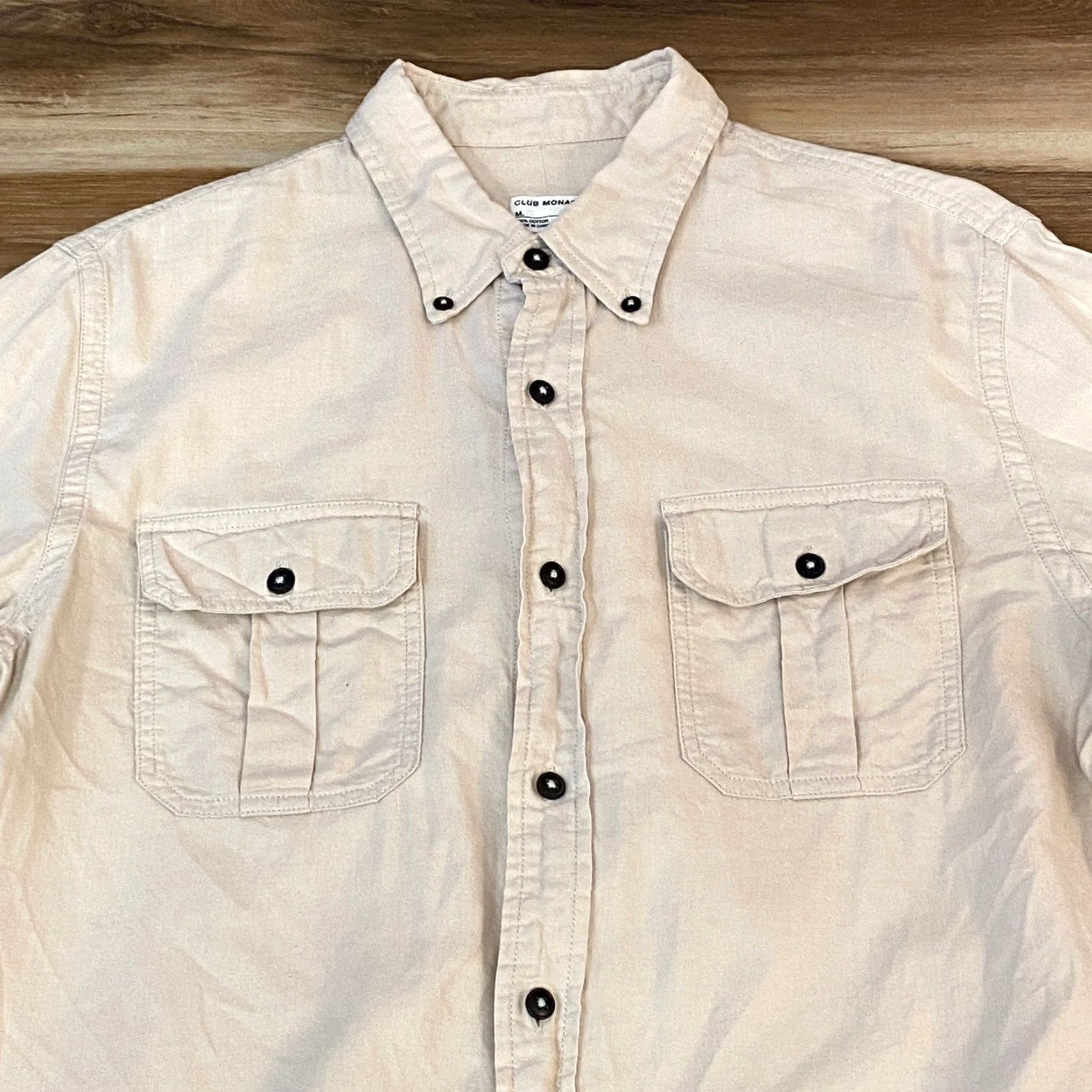 Club Monaco Club Monaco Shirt Mens Medium Slim Fit Button-Down Utility Tan Cotton Khaki Beige Size US M / EU 48-50 / 2 - 2 Thumbnail