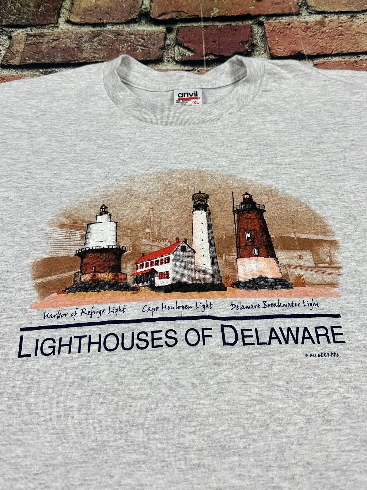 Anvil Vintage Lighthouses Of Delaware T Shirt Single Stitch 1995 Size US XL / EU 56 / 4 - 3 Thumbnail