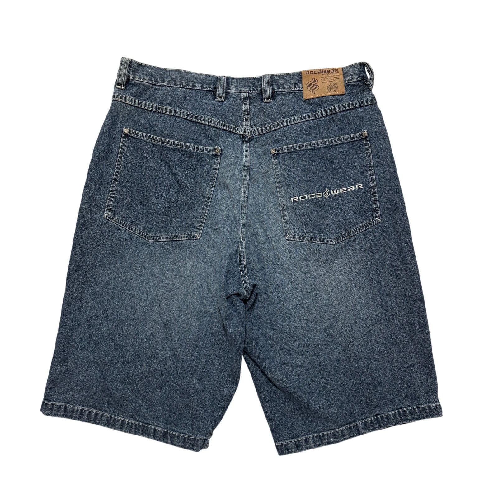 Rocawear Y2K 00s Rocawear Blue Embroidered Wide Leg Baggy Jean Shorts Size US 36 / EU 52 - 4 Thumbnail