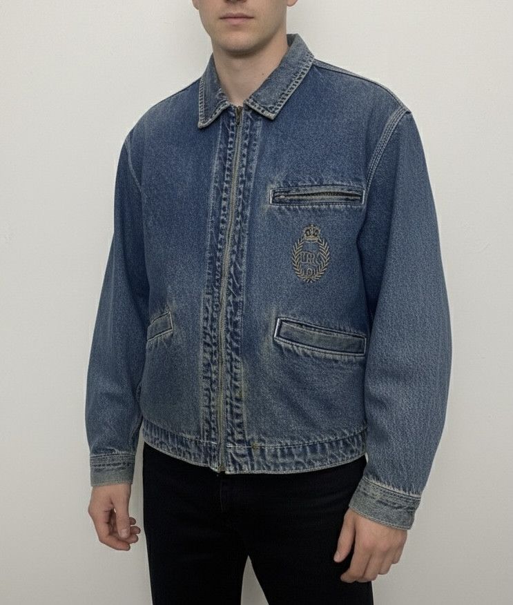 Edwin VINTAGE EDWIN Crown Embroidered Zip Denim Bomber Jacket (M) Size US M / EU 48-50 / 2 - 1 Thumbnail
