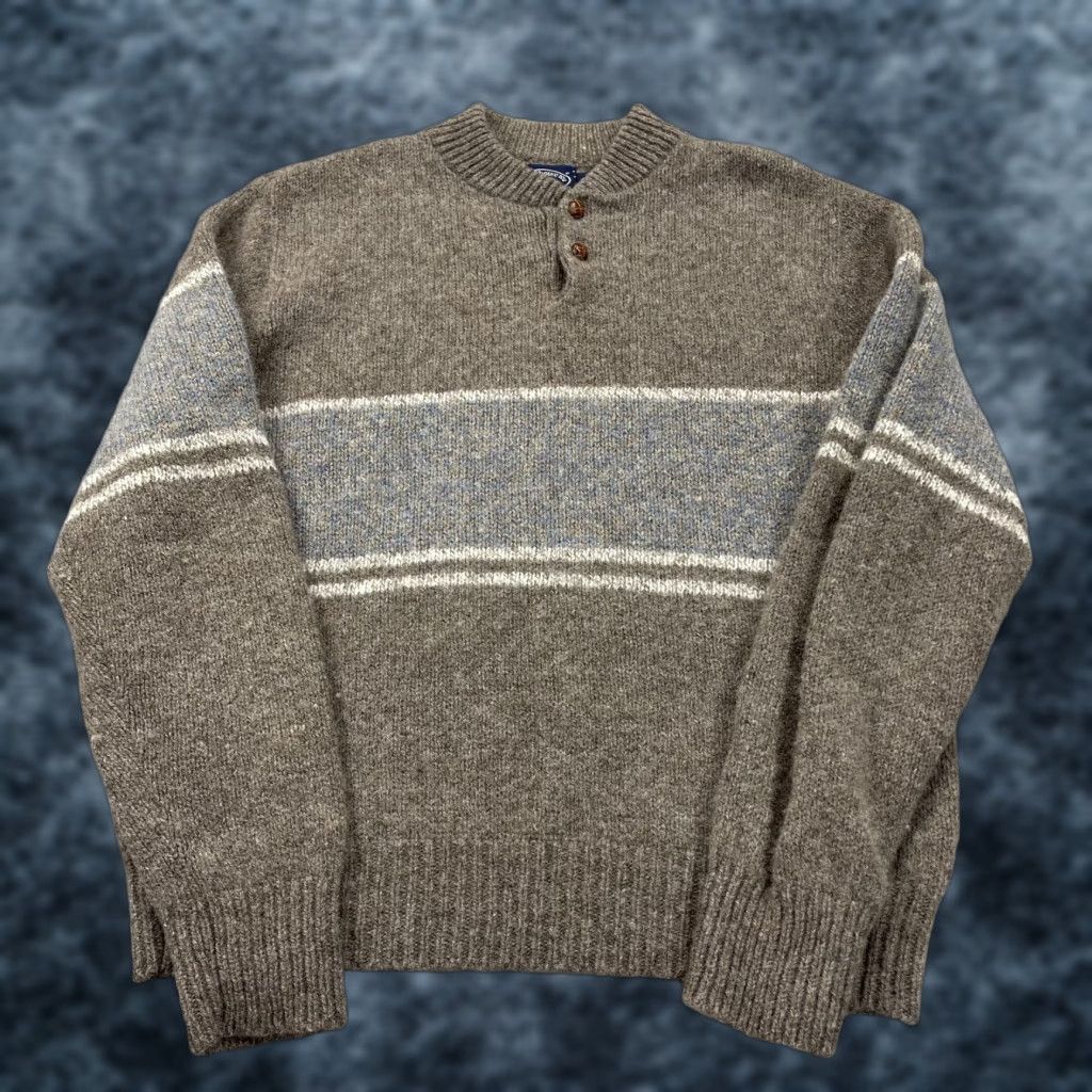 Vintage VINTAGE Boathouse Row Mens L Sweater Brown Striped Wool Knit Pullover 90s Logo Knit Hoodie? Size US L / EU 52-54 / 3 - 1 Thumbnail