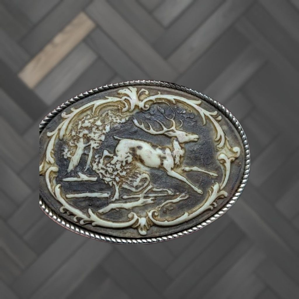 Vintage VINTAGE DEER belt buckle INCOLAY STONE WESTERN NATURE buckLE cowboy hunting belt Buckle 1.5 in Men Brown Tan Rodeo Nature Vintage Mens Size ONE SIZE - 1 Thumbnail