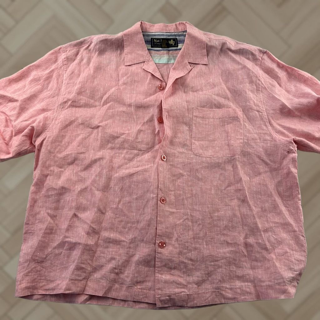 Nat Nast Nat Nast Short Sleeve Linen Button-Up Shirt Men's XL Pink Size US XL / EU 56 / 4 - 1 Thumbnail