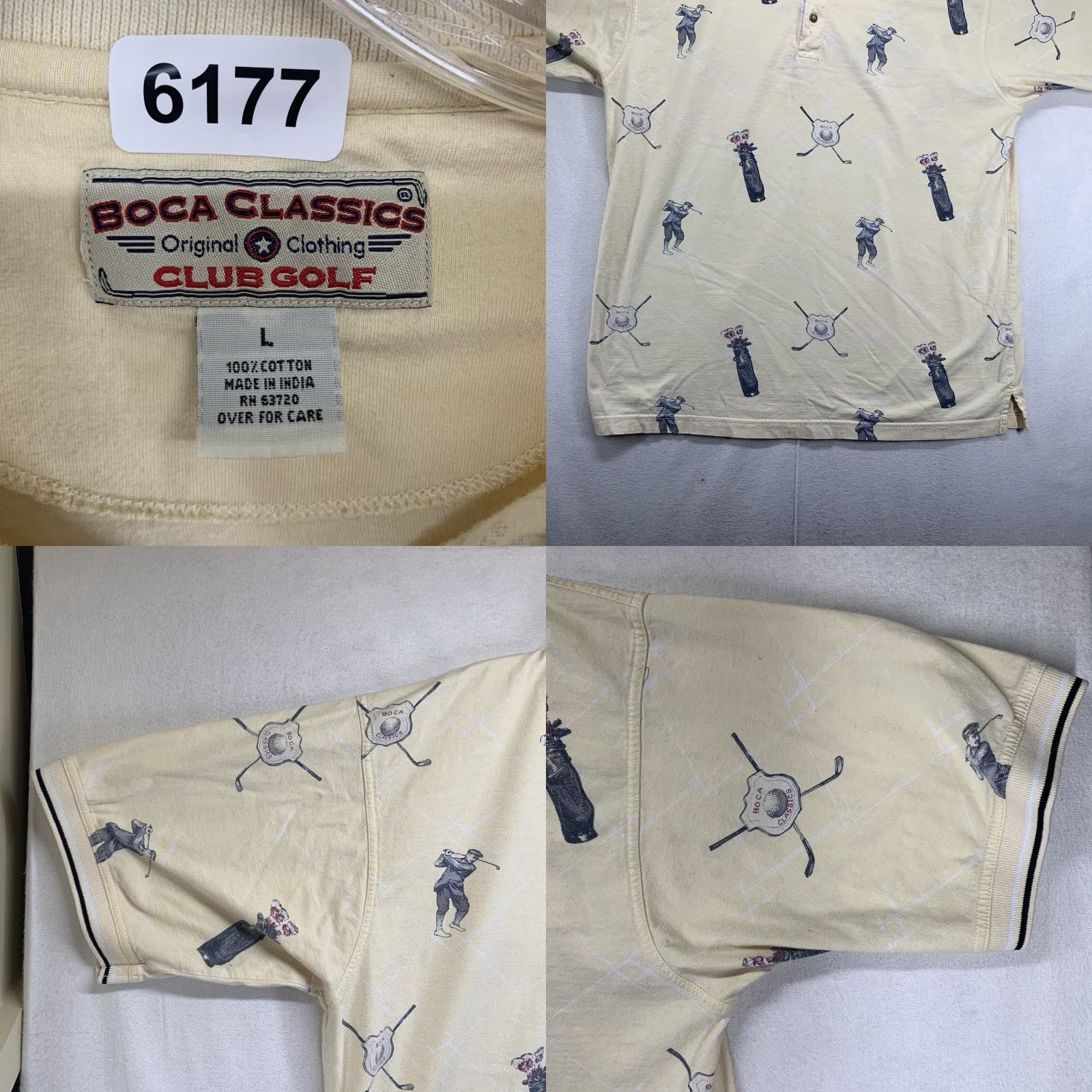 Vintage VINTAGE Boca Classics Golf Polo Shirt All Cotton Yellow, 90s Print, Short Sleeve, Regular Fit, Size L, Men Size US L / EU 52-54 / 3 - 8 Thumbnail