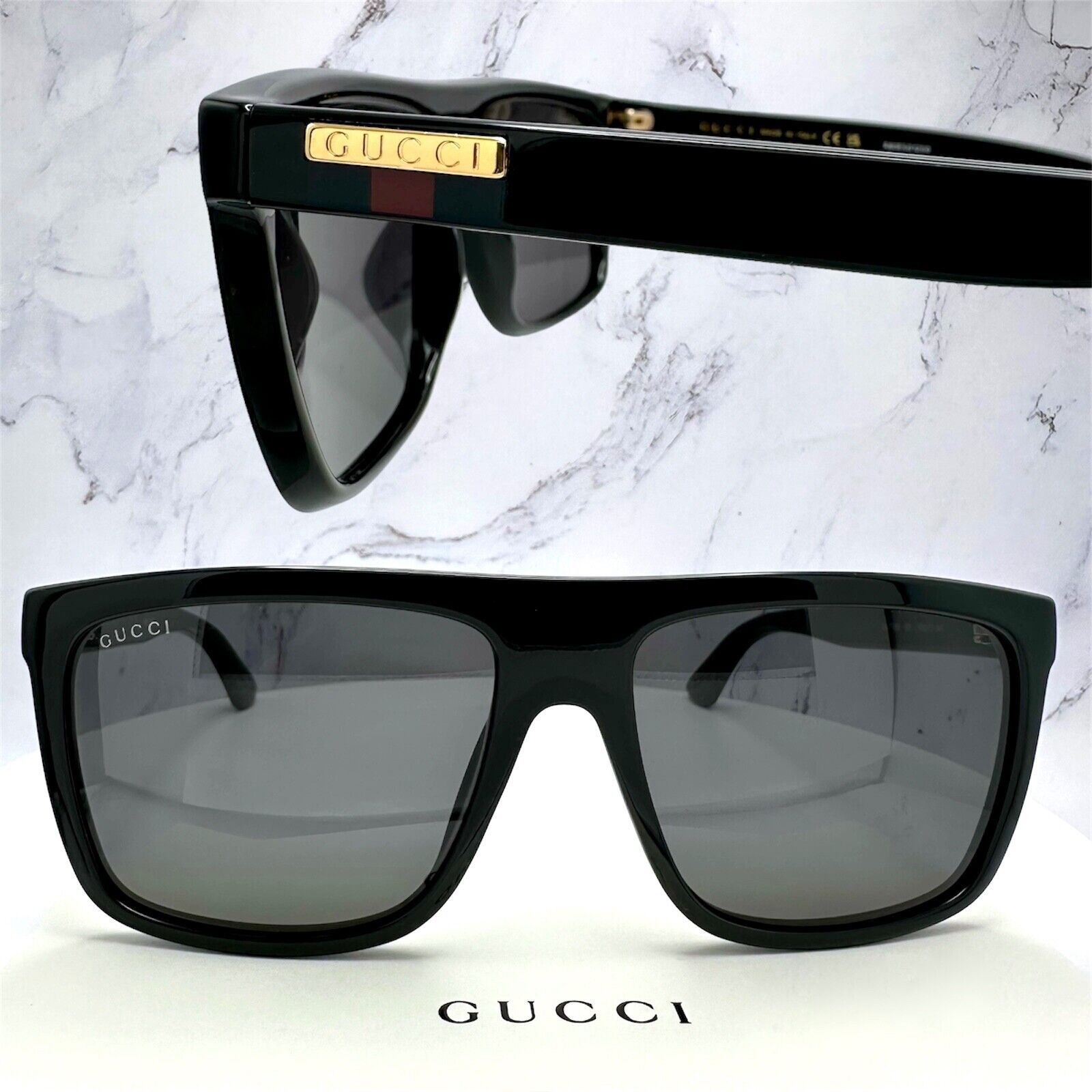 Gucci New GUCCI Sunglasses Black Square Aviator Gold Plate Size ONE SIZE - 18 Thumbnail