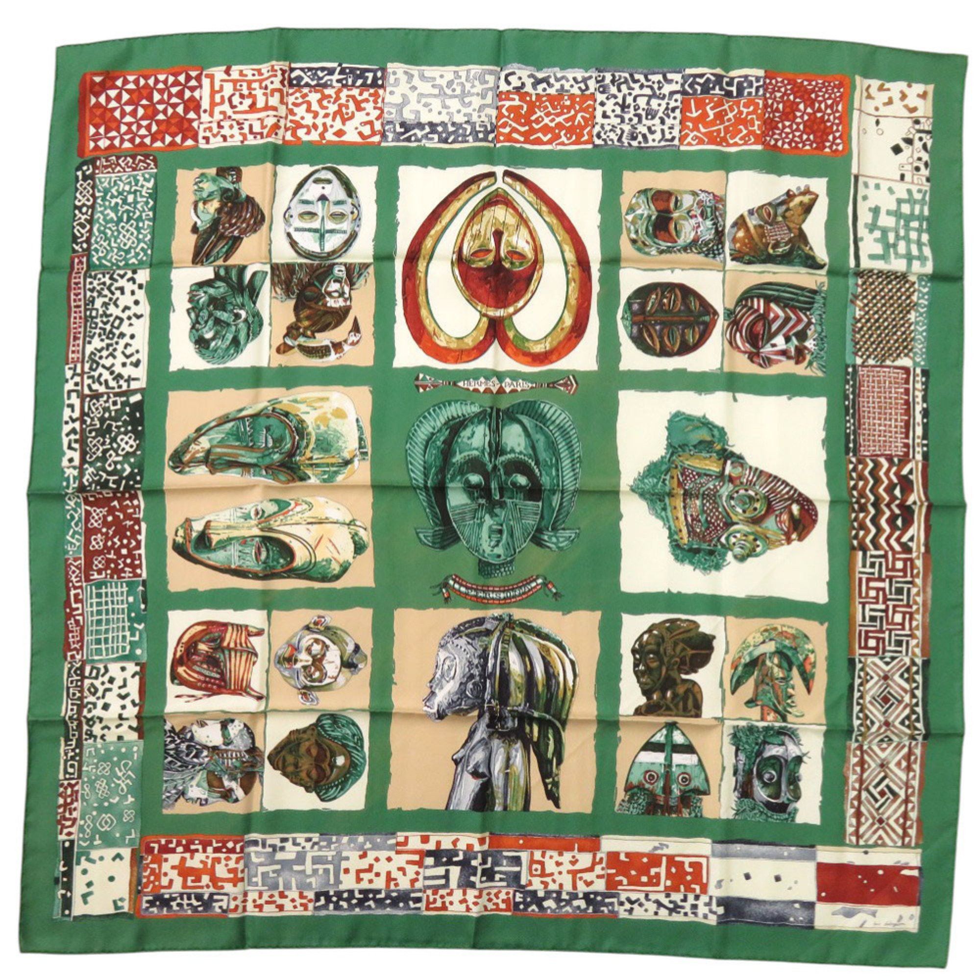 Hermes Hermes Hermès Carré 90 Persona Silk Scarf Muffler in Green, Orange, and Red (0105) Size ONE SIZE - 1 Thumbnail
