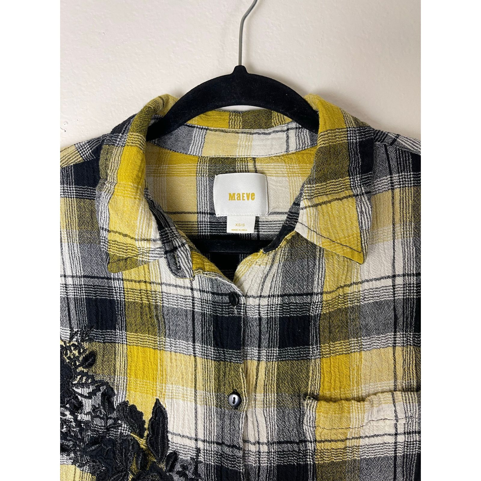 Anthropologie Anthropologie Maeve Embroidered Plaid Oversized Shirt XS/S Size XS / US 0-2 / IT 36-38 - 4 Thumbnail