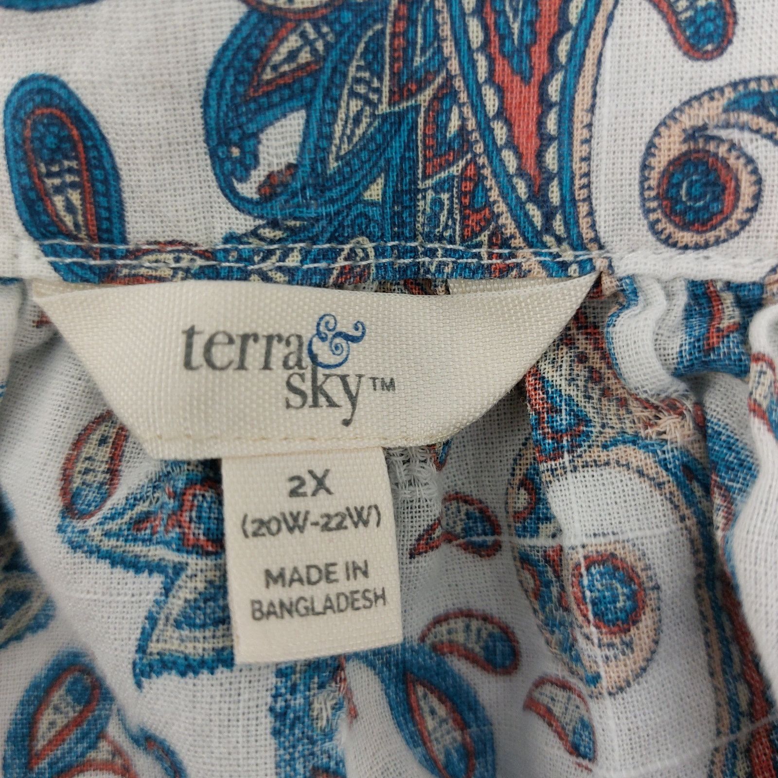 Other Terry & Sky 2X 20W-22W Blouse Paisley Print Ruffle Blue Cute Size XXL / US 16-18 / IT 52-54 - 3 Thumbnail