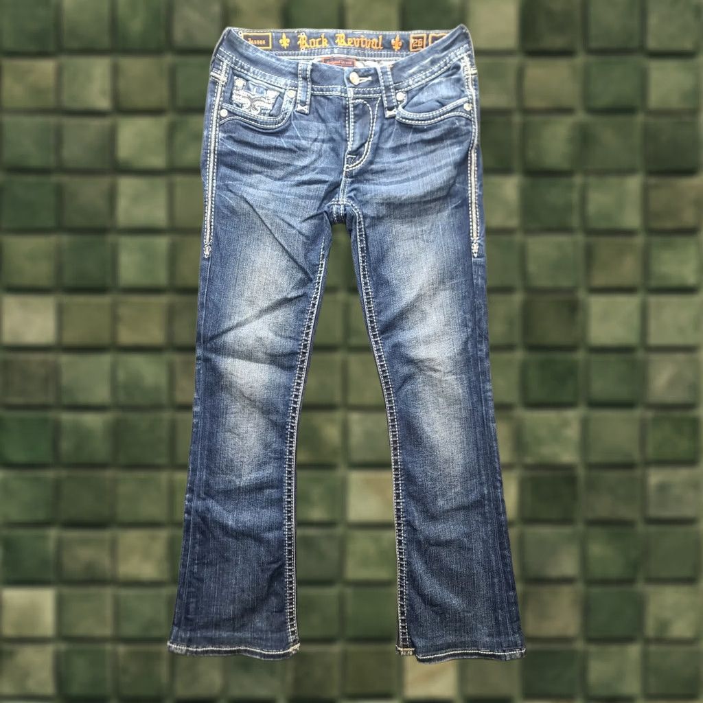 Vintage Rock Revival Jeans Womens 28x29 Relaxed Bootcut Mid Rise Denim Jewel Embroidered Rhinestone Rock Revival Jessee Womens Jeans Boys? Size 28" / US 6 / IT 42 - 1 Thumbnail