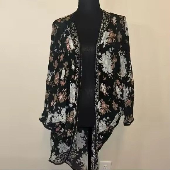 Other Black Floral Kimono One Size Viscose Duster Size M / US 6-8 / IT 42-44 - 2 Thumbnail