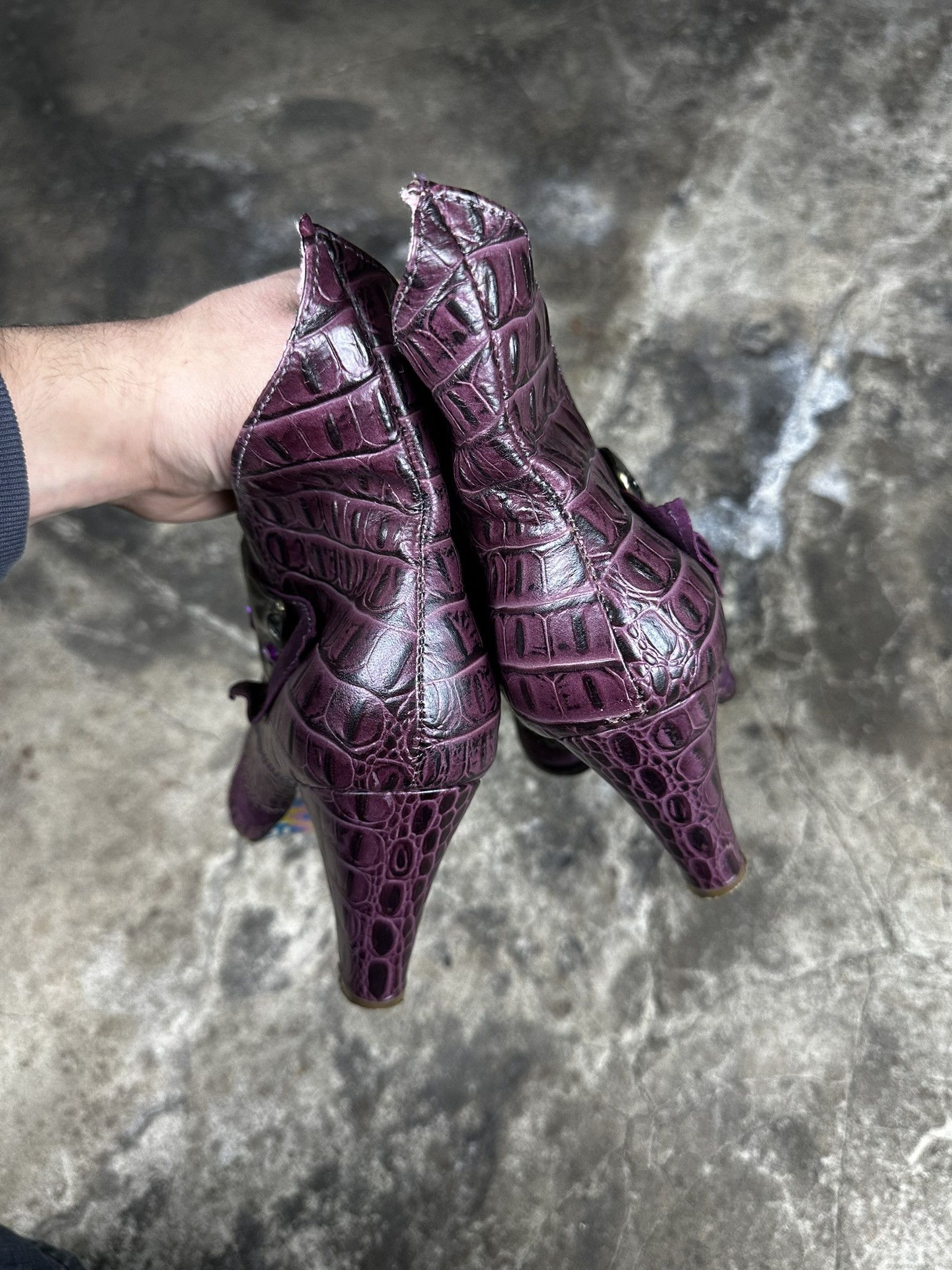 Japanese Brand 2000s Vintage Avant Garde Crocodile Leather Y2k Heel Boots Size US 9 / IT 39 - 6 Thumbnail
