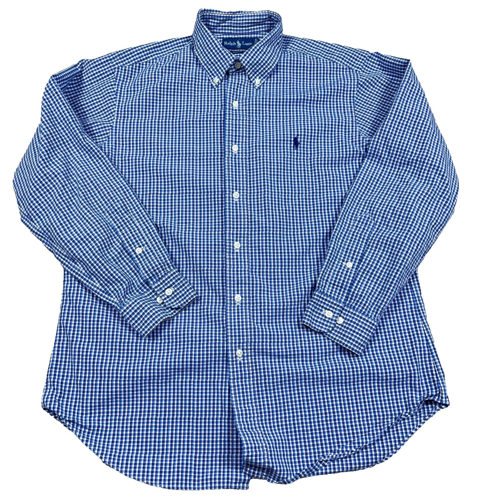 Ralph Lauren Ralph Lauren Shirt Men Large Blue Classic Fit Plaid Button-Up Dress Shirt Adult Size 42R - 2 Thumbnail
