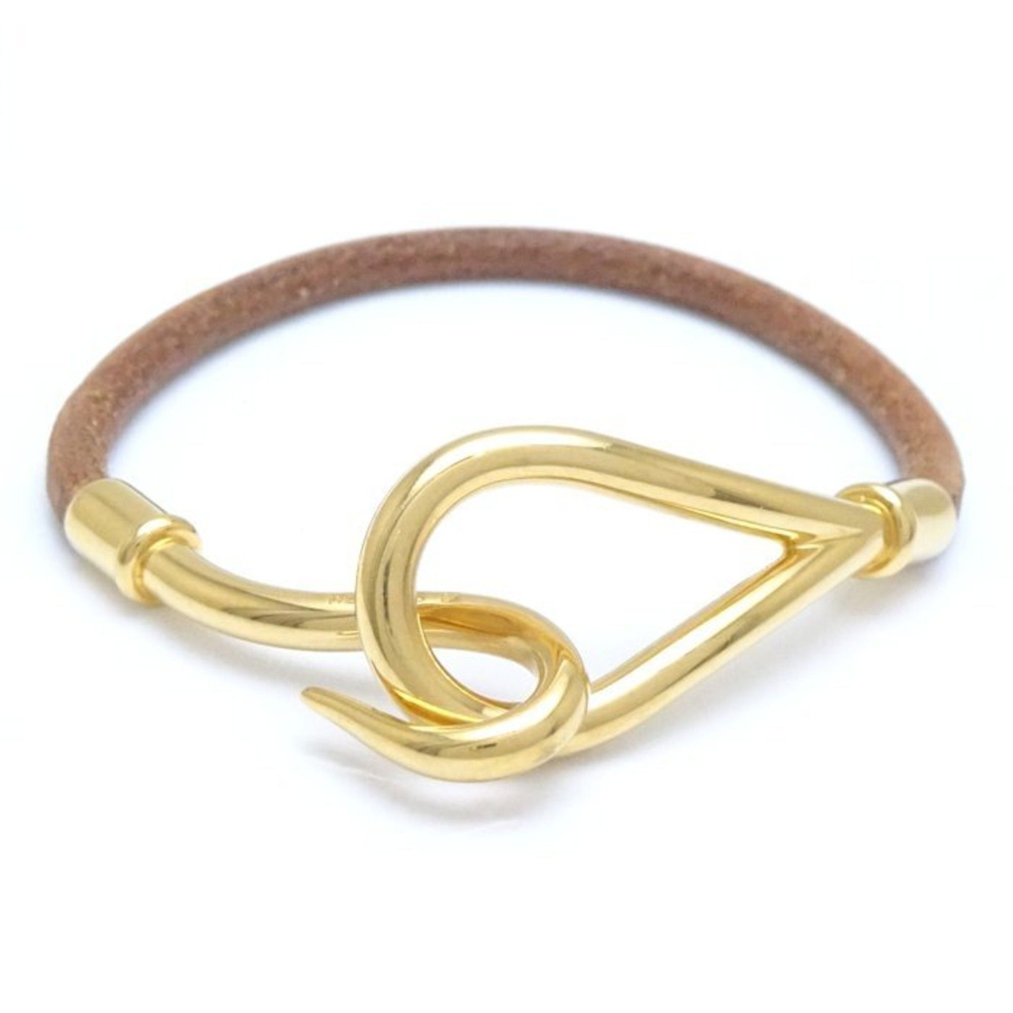 image of Hermes Jumbo Bracelet Brown X Gold Leather Gp Plated 291283, Women's