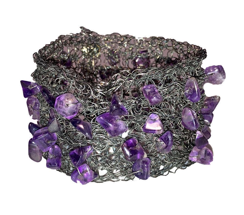 Handmade Artisan Hand Made Purple Amethyst Woven Wire Bracelet Size ONE SIZE - 1 Thumbnail