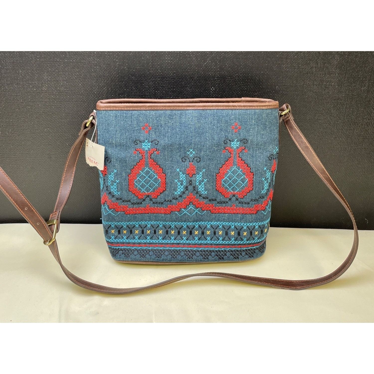 Relic Relic Women's Blue Denim Embroidered Cross Body Bag/ Purse S Size ONE SIZE - 1 Thumbnail