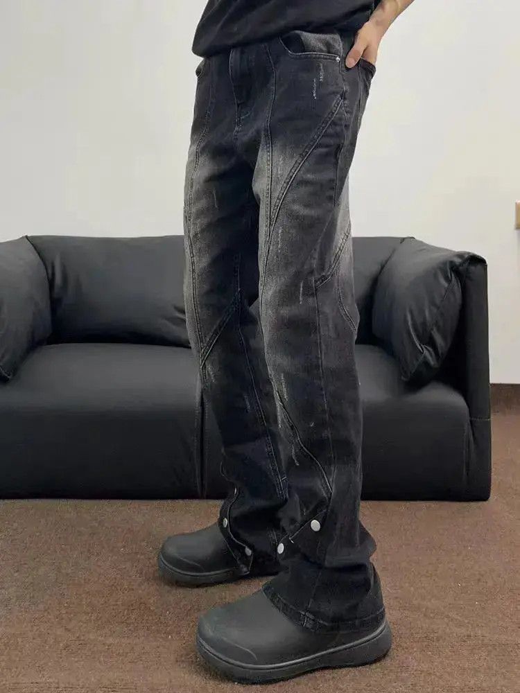 Japanese Brand Street Hip Hop Micro Flare Ribbed Y2K Jeans Size US 32 / EU 48 - 1 Thumbnail