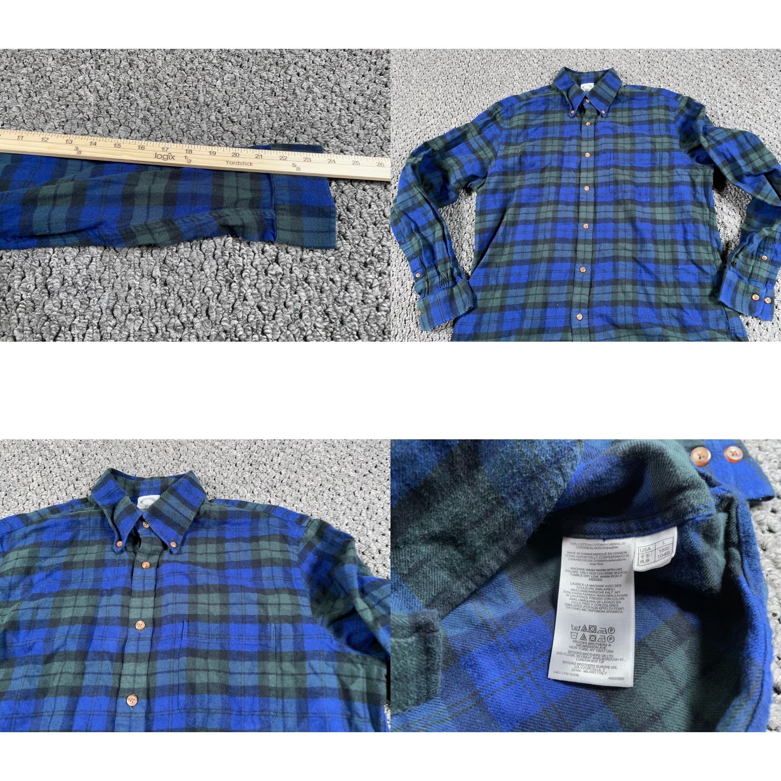 Brooks Brothers Brooks Brothers Regent Flannel Shirt Adult Large Blue Green Plaid Lightweight Size US L / EU 52-54 / 3 - 8 Thumbnail