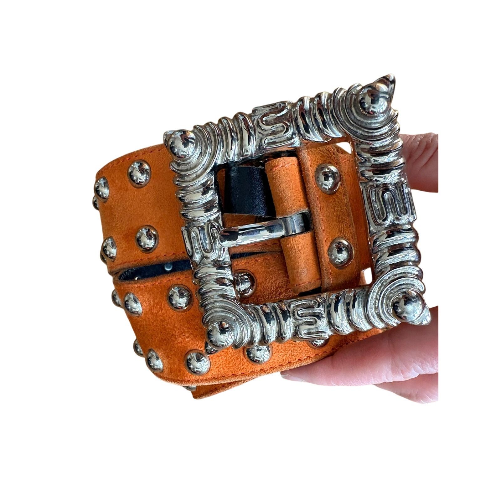 Escada 1980s Vintage Escada Studded Suede Leather Belt Orange Size ONE SIZE - 1 Thumbnail
