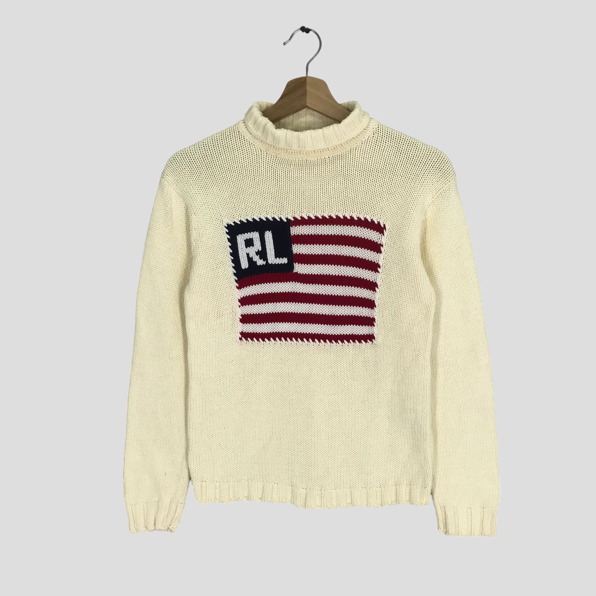 Polo Ralph Lauren × Ralph Lauren × Vintage Vintage Polo Ralph Lauren Cable Knit RL Flag Logo Sweater Size S / US 4 / IT 40 - 1 Thumbnail