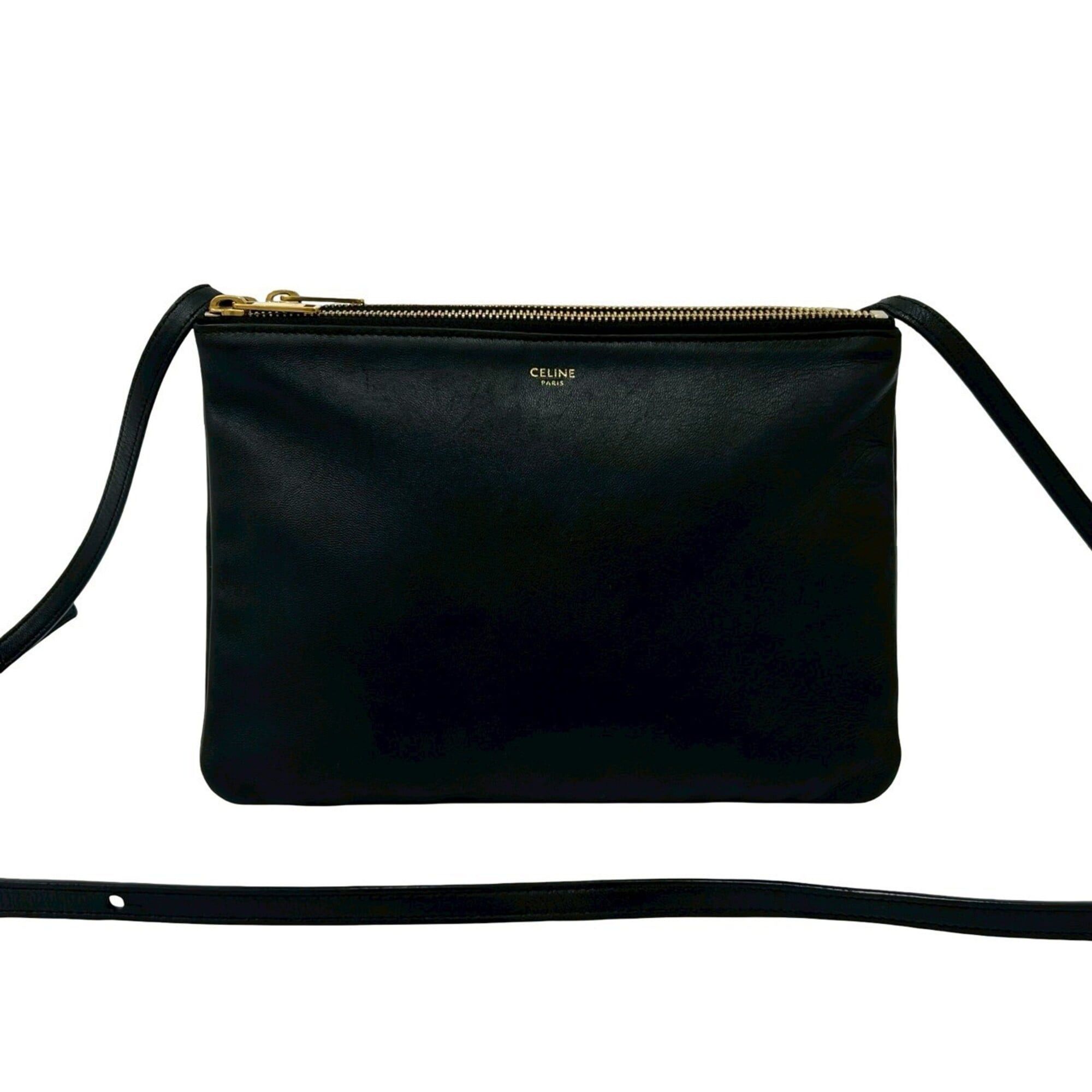 Celine CELINE Trio Leather Shoulder Bag, Messenger Pouch, Sacoche, Black (25359) Size ONE SIZE - 1 Thumbnail