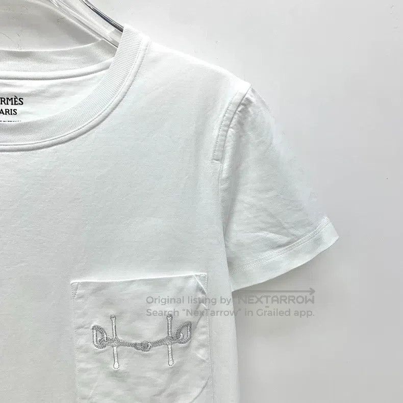 Hermes Hermes White logo embroidered cotton short-sleeved T-shirt Size XS / US 0-2 / IT 36-38 - 3 Thumbnail