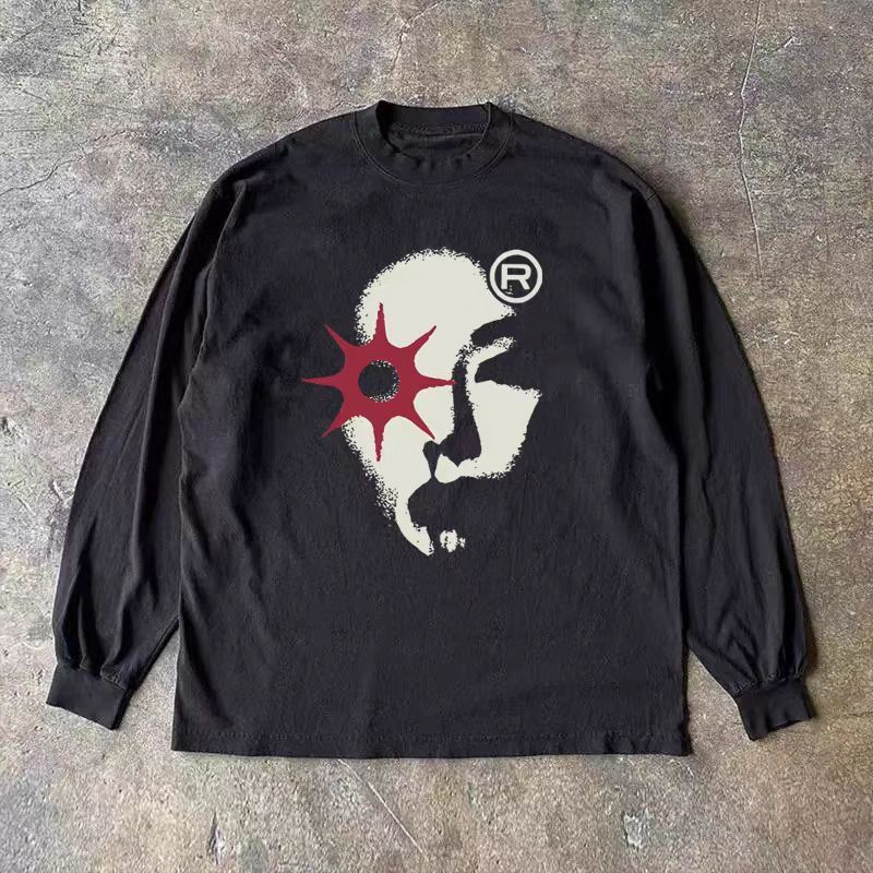 Japanese Brand Black retro face print long-sleeved t-shirt Size US M / EU 48-50 / 2 - 1 Thumbnail