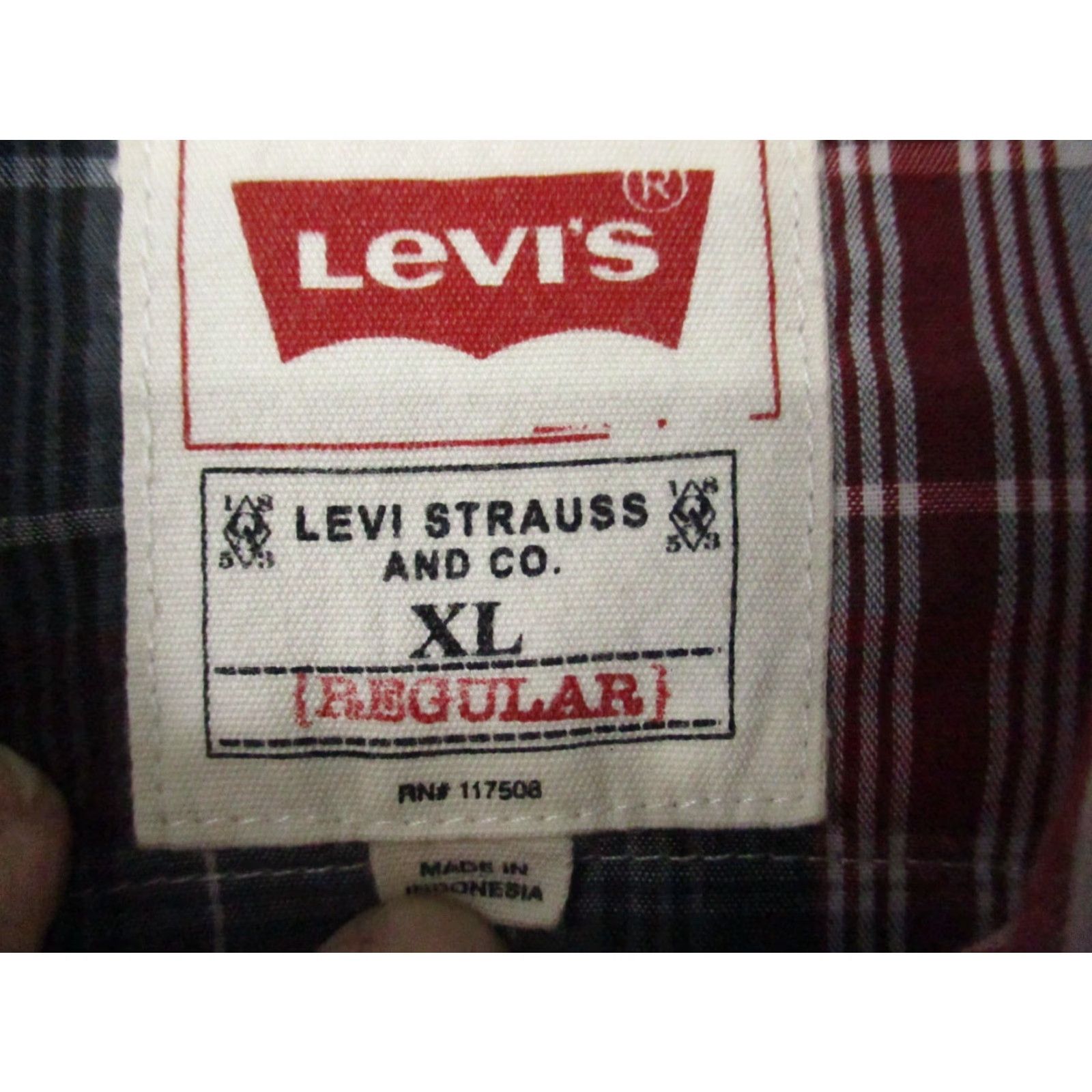 Levi's Levis Pearl Snap Shirt XL Mens Western Red White Plaid Pocket Long Sleeve Cotton Tee? Size US XL / EU 56 / 4 - 4 Thumbnail