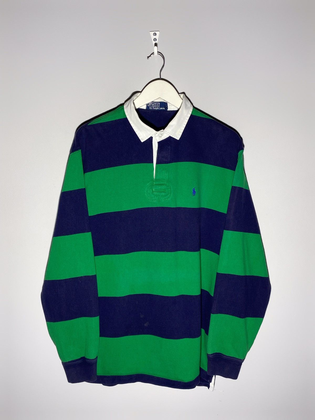 Pre-owned Polo Ralph Lauren X Vintage Polo Ralph Laurent Y2k Streetwear Style Rugby Shirt In Blue/green