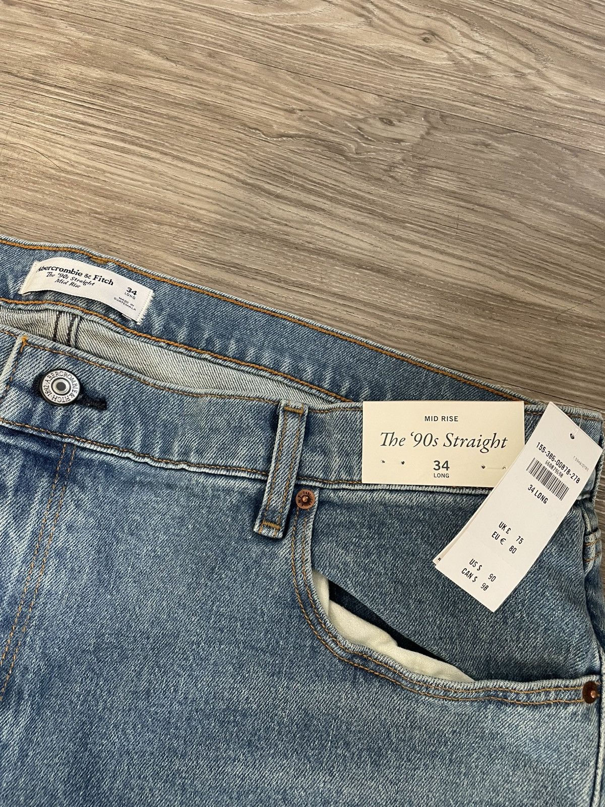 Abercrombie & Fitch A&F 90s Straight Jean Mid Rise Medium Wash Size 34 LONG New Size 34" / US 12 / IT 48 - 1 Thumbnail