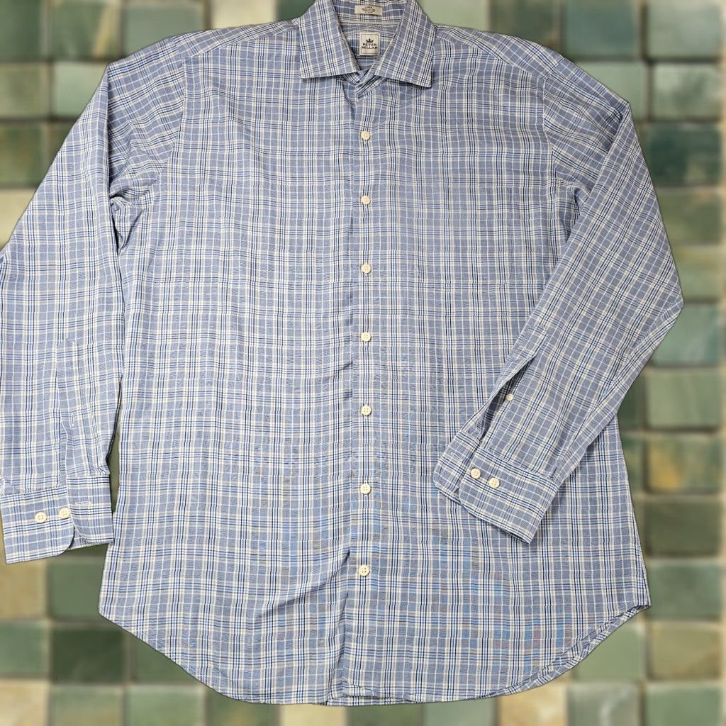 Peter Millar Peter Millar Shirt Mens Large Blue Pane Check Button Up Dress Casual Woven Size US L / EU 52-54 / 3 - 1 Thumbnail