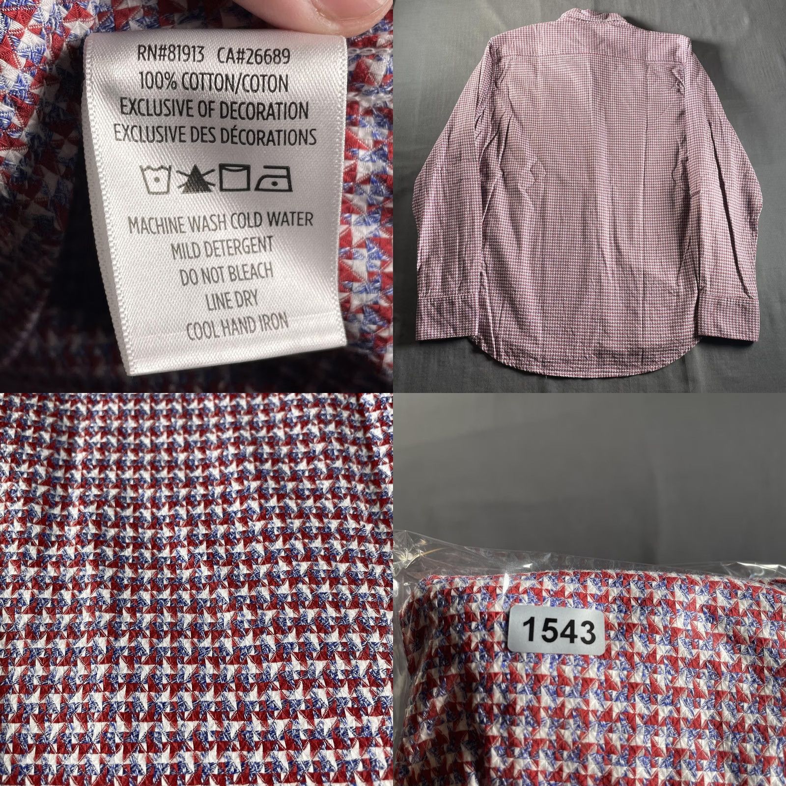 Robert Graham VINTAGE? No. Robert Graham Shirt Mens Large Red Blue Geometric Classic Fit Long Sleeve Cotton Size US L / EU 52-54 / 3 - 8 Thumbnail