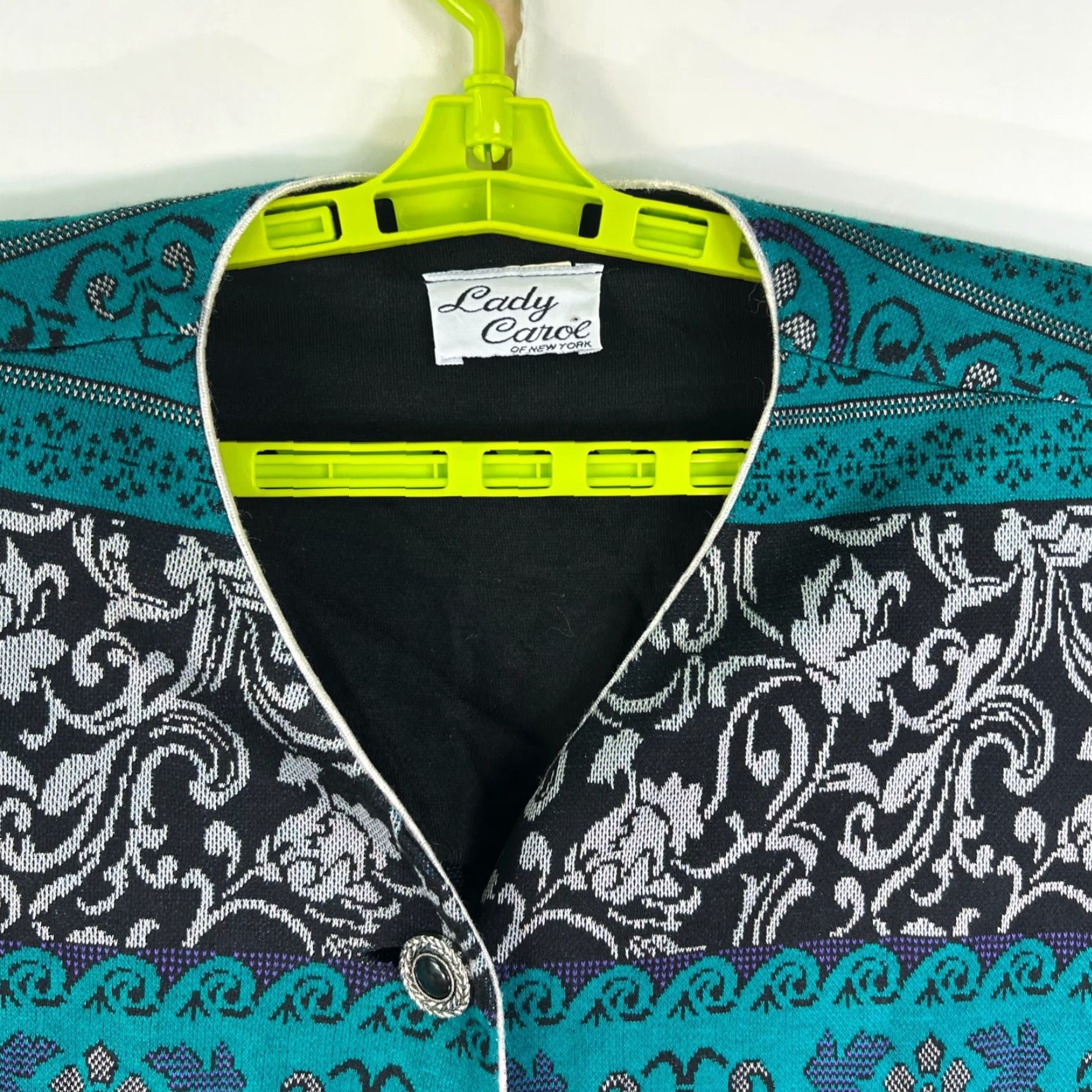 Altea VINTAGE Lady Carol Floral Boho Cardigan Sweater Womens Plus Size XXL Teal Blue Long Sleeve V-Neck Bell Sleeve Size XXL / US 16-18 / IT 52-54 - 2 Thumbnail