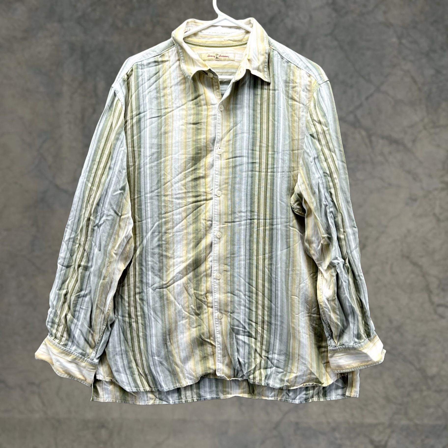 Tommy Bahama VINTAGE Tommy Bahama Shirt Mens L Green Yellow Striped Button-Down Tencel Size US L / EU 52-54 / 3 - 1 Thumbnail